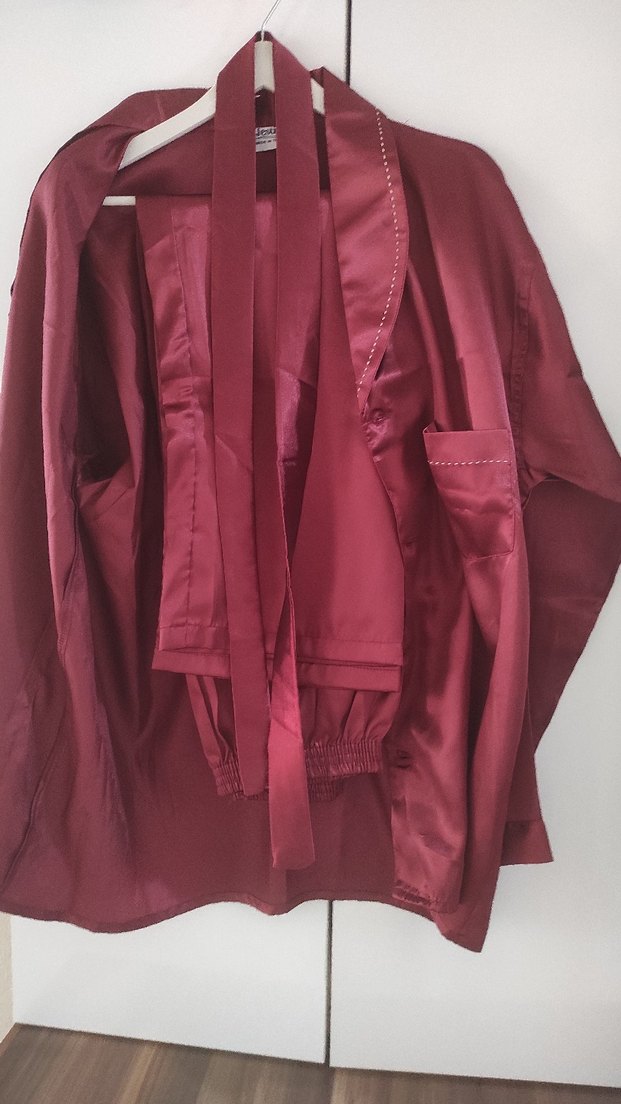 Bordo Parlak Uzun Kollu erkek Sabahlık - Görsel 2