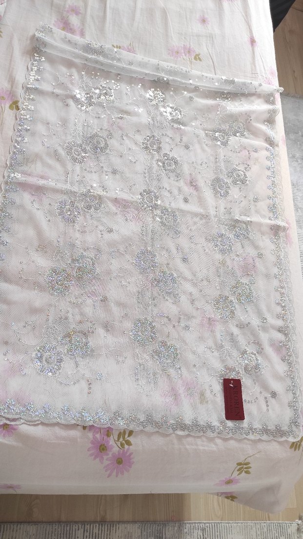 Dantel Detaylı Beyaz Kadın Fular - Görsel 2