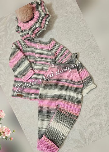 LC Waikiki Pembe Gri Örgü Bebek Kız Takımı