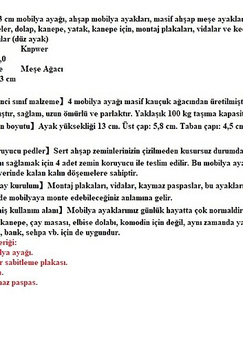 Diğer 4 adet 13 cm mobilya ayağı Set