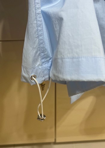 Mavi Keten Uzun Kollu Düğmeli ince ceket - Görsel 3