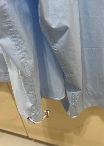 Mavi Keten Uzun Kollu Düğmeli ince ceket - Görsel 4