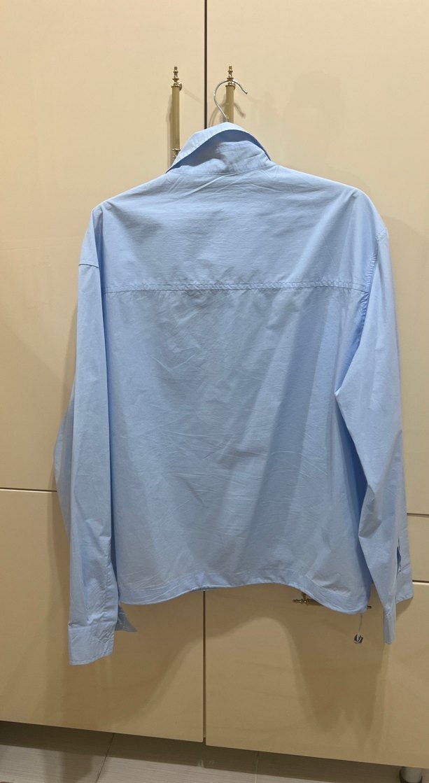 Mavi Keten Uzun Kollu Düğmeli ince ceket - Görsel 5