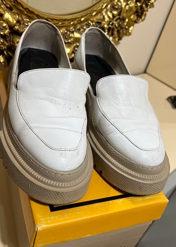 Beyaz Platform Topuklu Kadın Loafer Ayakkabı - Görsel 2