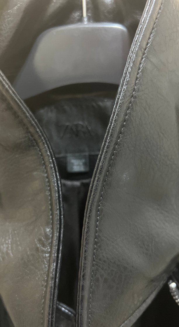 Zara Siyah Deri Kadın Ceket Bel Detaylı - Görsel 2