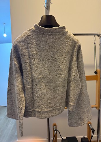 Gri Yüksek Yakalı Kadın Triko Kazak - Görsel 5