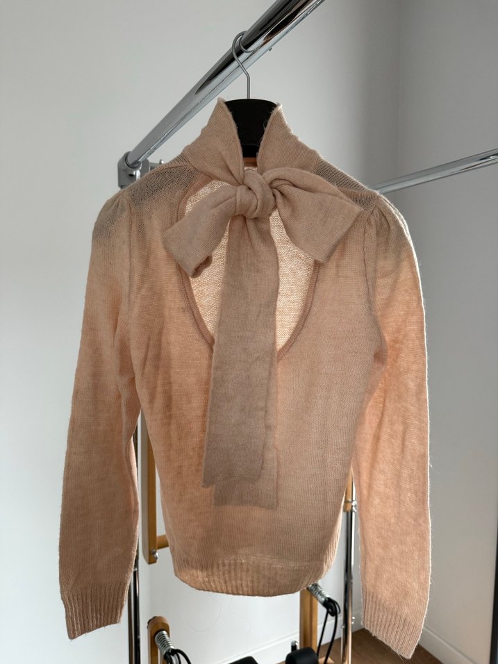 Kadın Bej Boğazlı Triko Kazak - Görsel 5