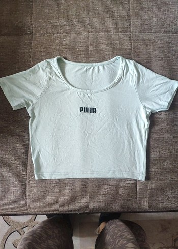 Beyaz Puma Crop Top, Kısa Kollu, Pamuklu