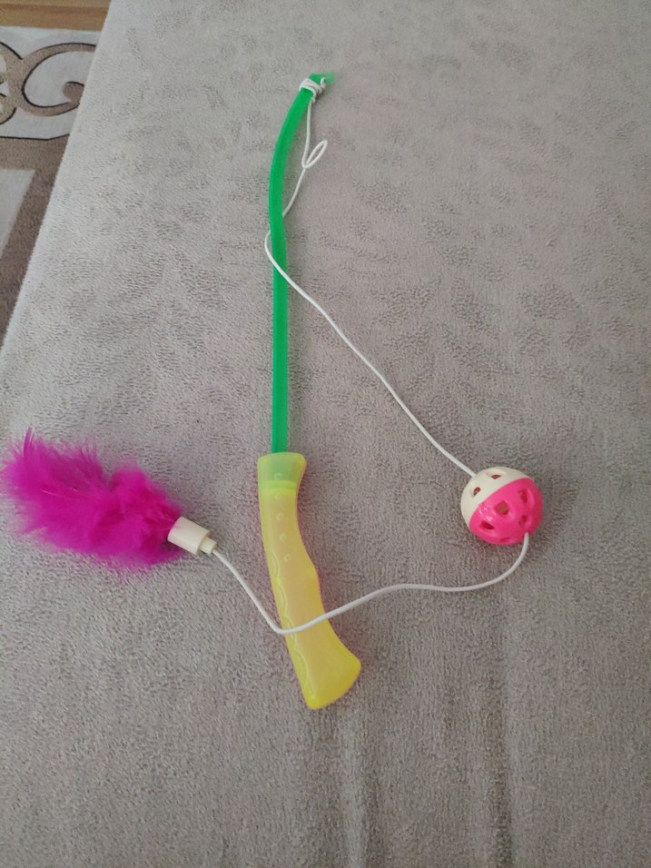 Renkli Tüylü Kedi Oltası Oyuncağı - Görsel 3