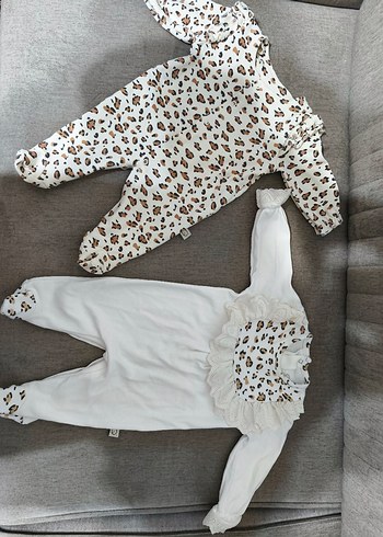 Dantel Detaylı Leopar Desenli Bebek Tulum 2 li set - Görsel 2