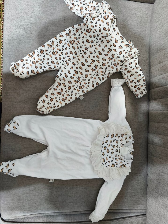 Dantel Detaylı Leopar Desenli Bebek Tulum 2 li set - Görsel 2