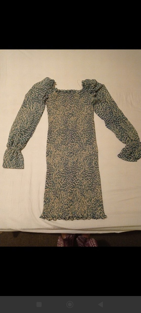 Bohem Uzun Kollu Yılan Desenli Kalem Elbise - Görsel 2