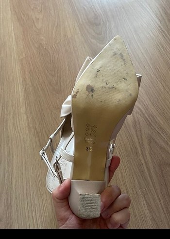 Fiyonklu Beyaz Stiletto Kadın Abiye Ayakkabı - Görsel 5