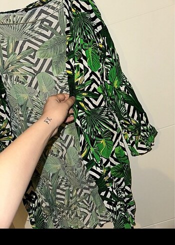 Yeşil Desenli Bohem Kadın Kimono - Görsel 3