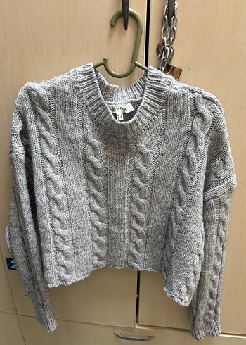 Gri Yüksek Yakalı Örgü Kadın Kazak - Görsel 2