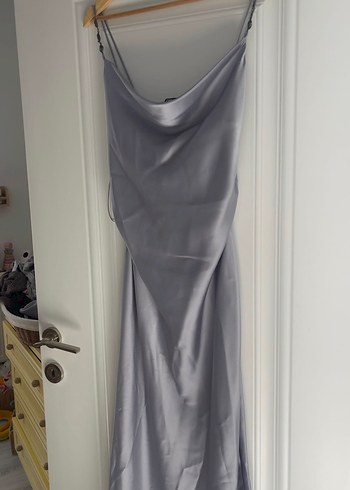 Zara Gri Saten Askılı Uzun Elbise - Görsel 6