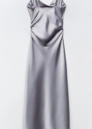 Zara Gri Saten Askılı Uzun Elbise - Görsel 5