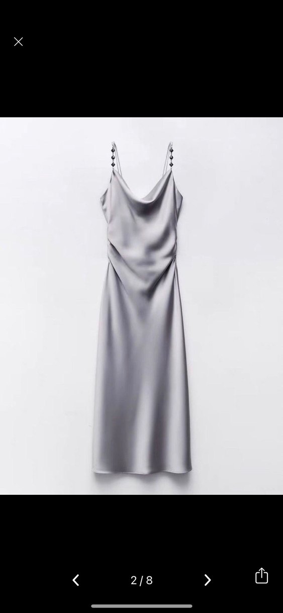 Zara Gri Saten Askılı Uzun Elbise - Görsel 2