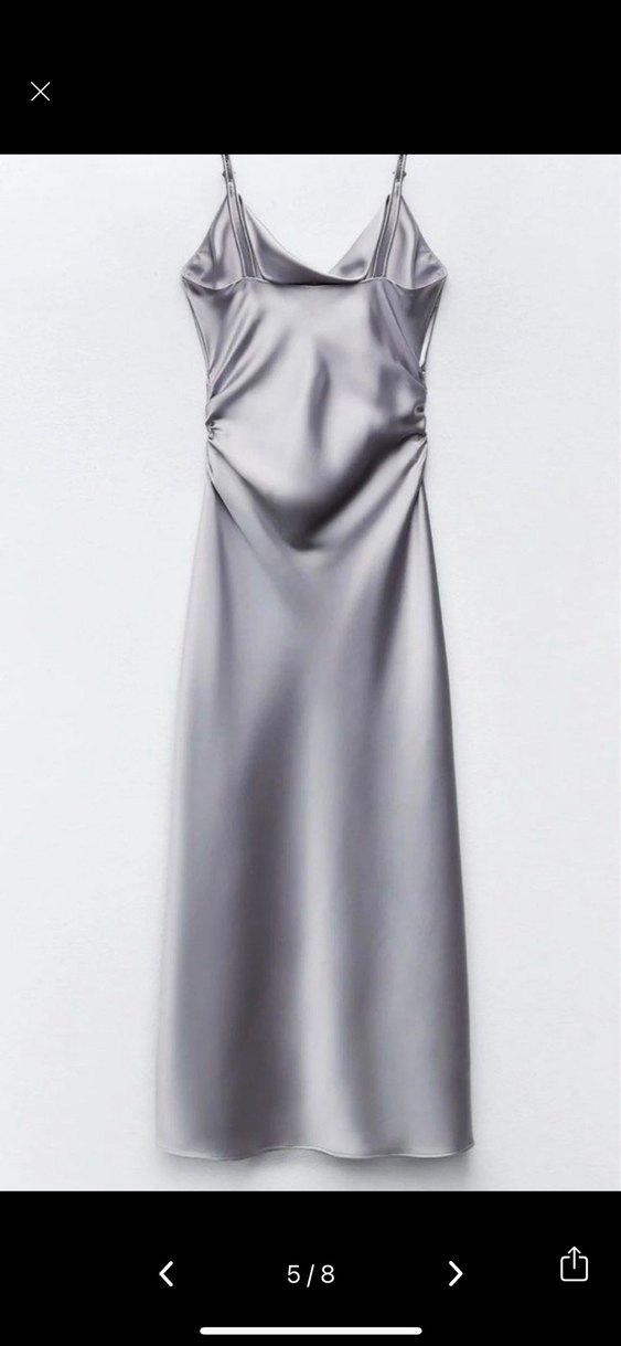 Zara Gri Saten Askılı Uzun Elbise - Görsel 5