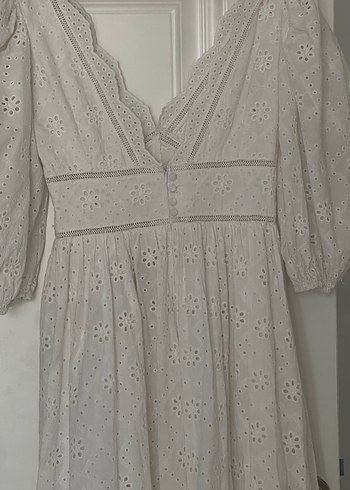 Sagaza Dantel Detaylı Beyaz Bohem Uzun Elbise - Görsel 10