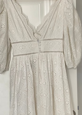 Sagaza Dantel Detaylı Beyaz Bohem Uzun Elbise - Görsel 5