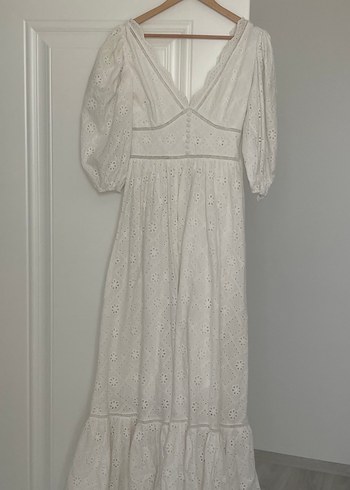 Sagaza Dantel Detaylı Beyaz Bohem Uzun Elbise - Görsel 9