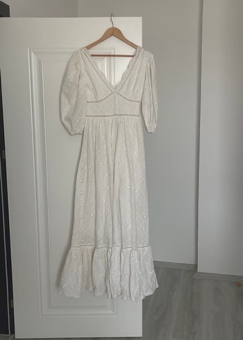 Sagaza Dantel Detaylı Beyaz Bohem Uzun Elbise - Görsel 7