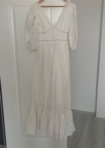 Sagaza Dantel Detaylı Beyaz Bohem Uzun Elbise - Görsel 12