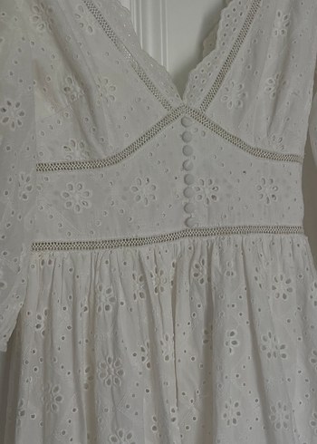 Sagaza Dantel Detaylı Beyaz Bohem Uzun Elbise - Görsel 11