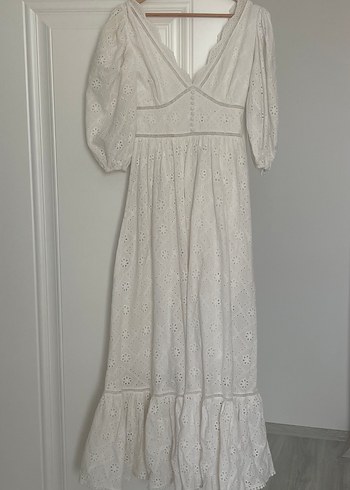 Sagaza Dantel Detaylı Beyaz Bohem Uzun Elbise - Görsel 8