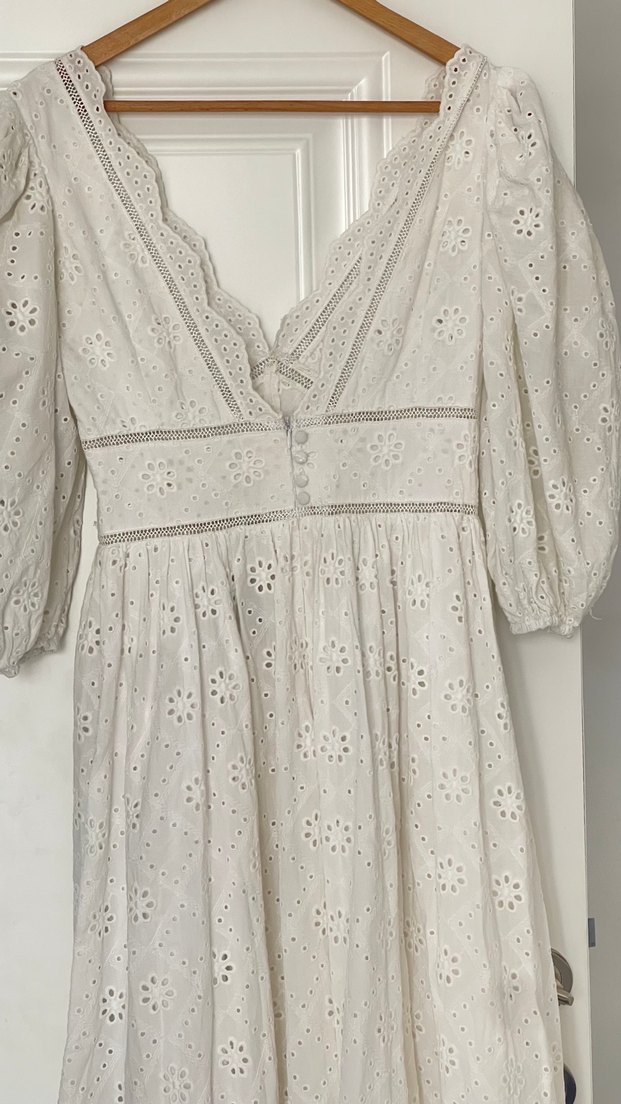Sagaza Dantel Detaylı Beyaz Bohem Uzun Elbise - Görsel 5