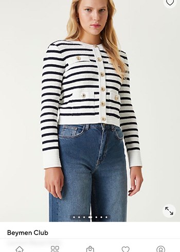 Beymen Club Beyaz Çizgi Desenli Kadın Hırka - Görsel 6