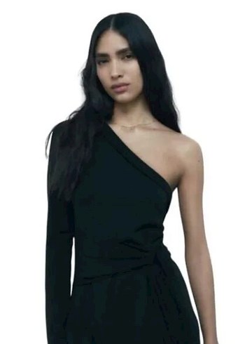 Zara Siyah Uzun Asimetrik Elbise - Görsel 4