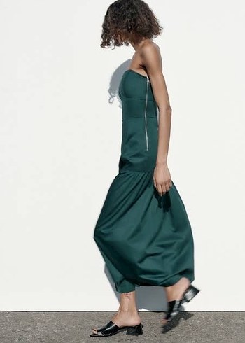 Zara Yeşil Straplez Uzun Kadın Elbise - Görsel 3