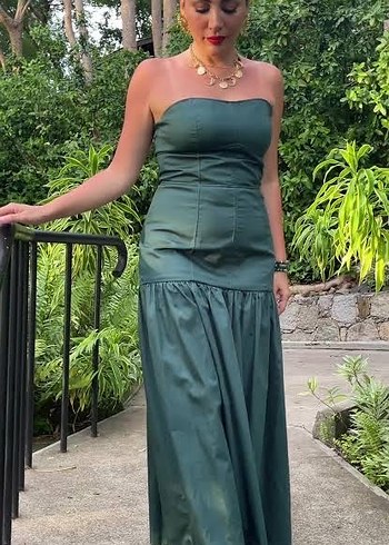 Zara Yeşil Straplez Uzun Kadın Elbise - Görsel 6