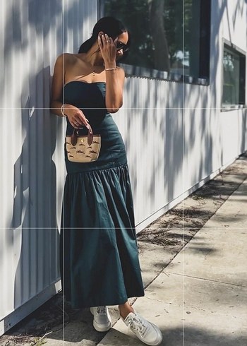 Zara Yeşil Straplez Uzun Kadın Elbise - Görsel 4