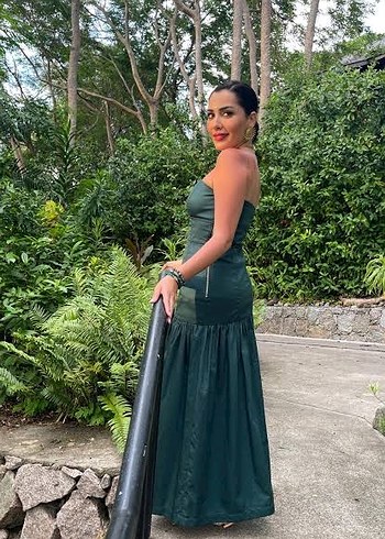 Zara Yeşil Straplez Uzun Kadın Elbise - Görsel 5