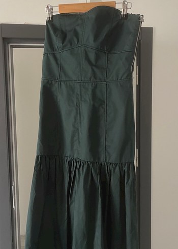 Zara Yeşil Straplez Uzun Kadın Elbise - Görsel 8
