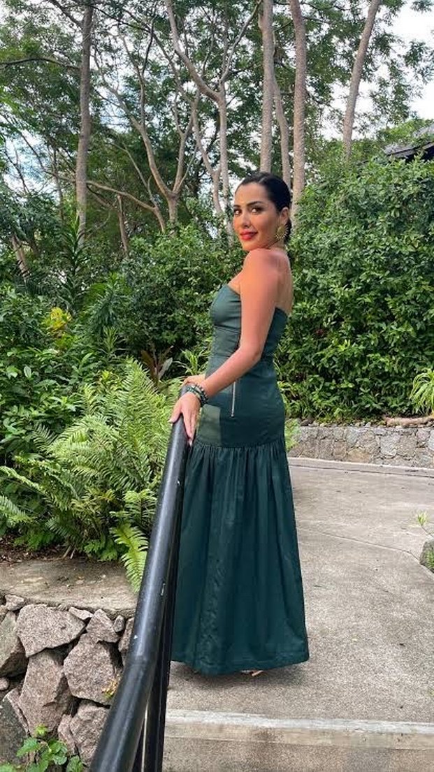 Zara Yeşil Straplez Uzun Kadın Elbise - Görsel 5