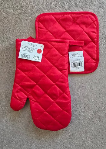 yurt dışından Gri Baskılı Mutfak Eldiveni ve Tutacak Seti - Görsel 4