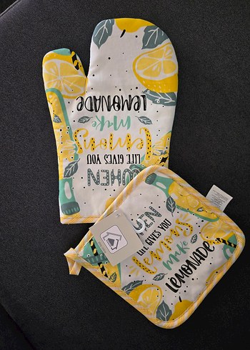 yurt dısından limonlu Fırın Eldiveni ve Tutacak Seti - Görsel 2