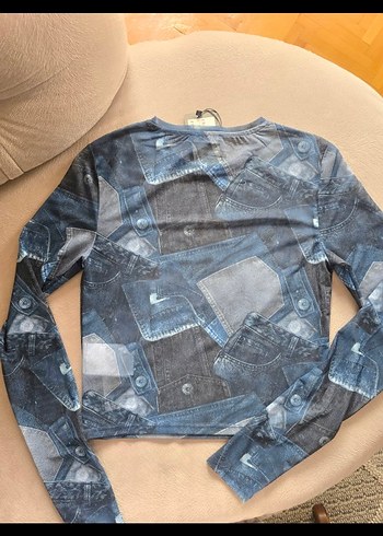 yurtdısından Newyorker Uzun Kollu Baskılı Denim Kadın Bluz - Görsel 4