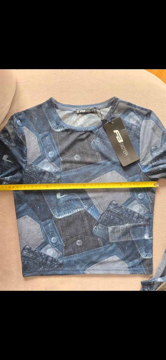 yurt dısından Newyorker Gri Baskılı Denim Görünümlü Kadın Bluz - Görsel 3