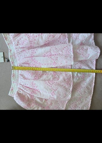 yurtdısından Newyorker Pembe Nakışlı Volanlı Midi Etek - Görsel 5