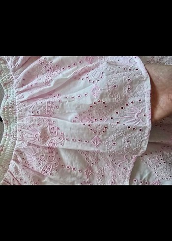 yurtdısından Newyorker Pembe Nakışlı Volanlı Midi Etek - Görsel 2