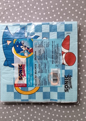  Yurt dışından Mavi Renkli Sonic Baskılı Çocuk Peçete