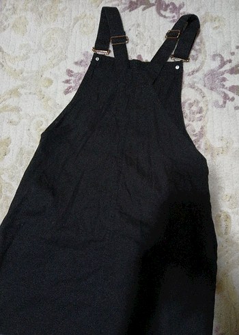 Kadın Siyah Keten Mini Salopet - Görsel 3