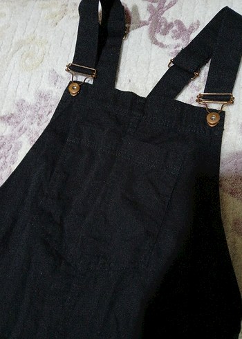 Kadın Siyah Keten Mini Salopet - Görsel 2