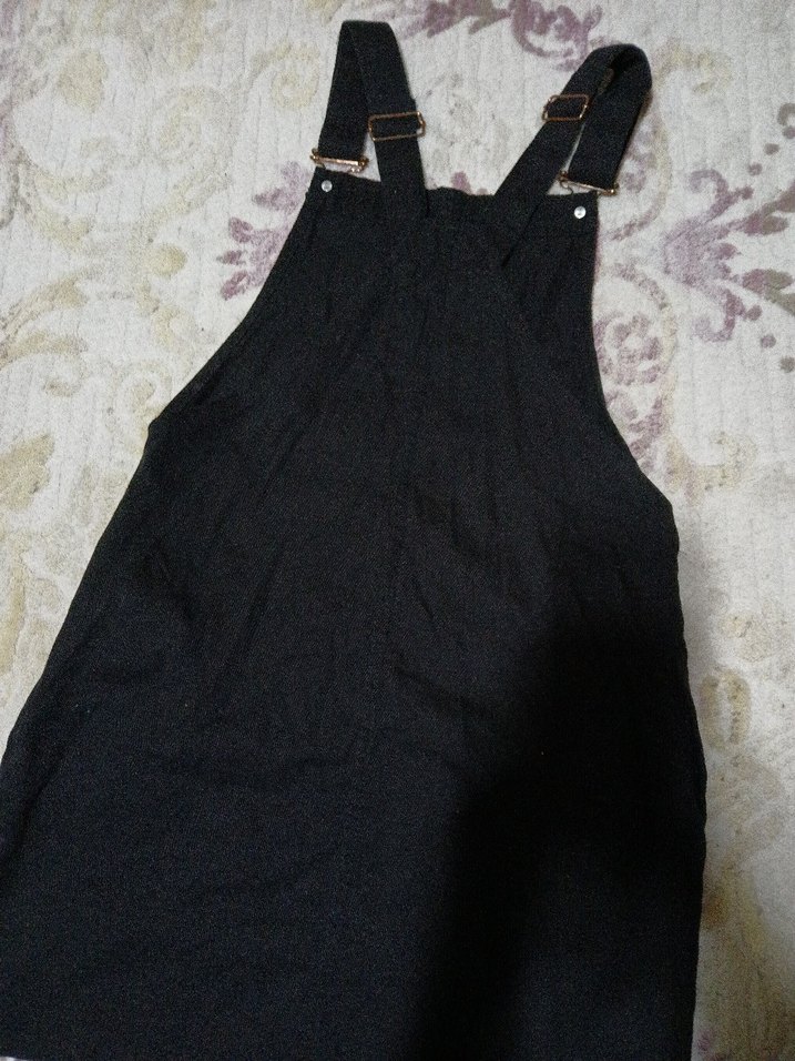 Kadın Siyah Keten Mini Salopet - Görsel 3