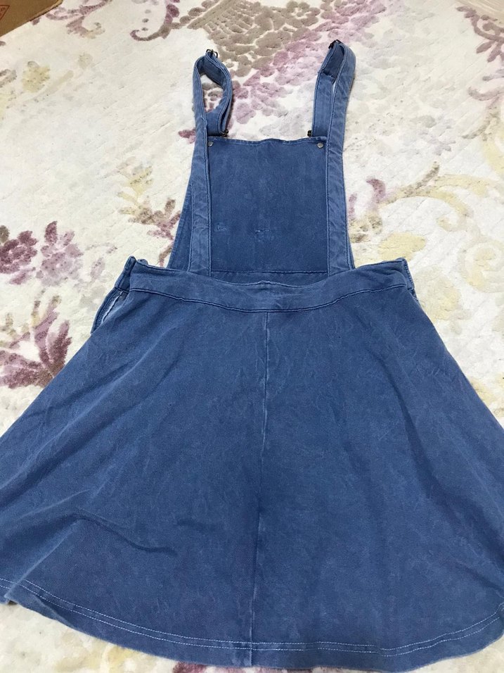 Kot (Denim) Etekli Tulum / Salopet Elbise - Görsel 3